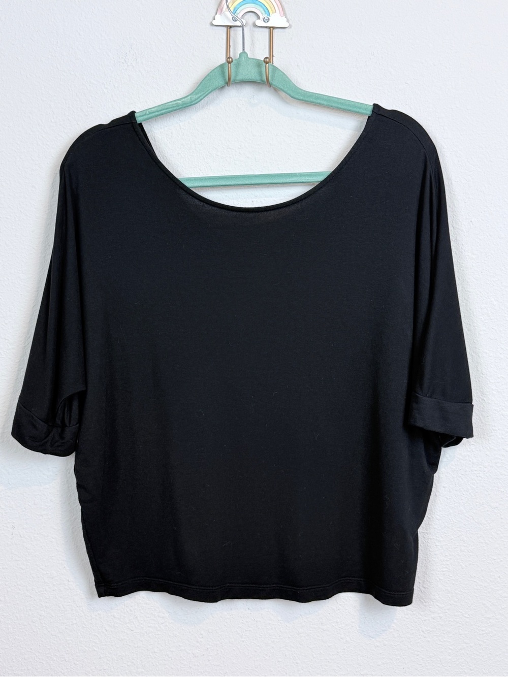 NIC+ZOE Black Short Sleeve Scoop Neck Dolman Top M